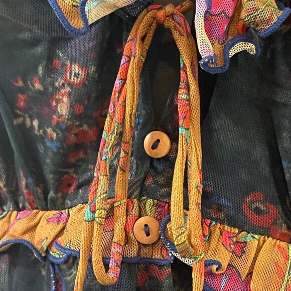 -Boho Mesh Ruffle Top – Burnt Saffron & Floral Noir | Festival Femme - Picture 5 of 14